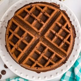 overhead view of a chocolate waffle