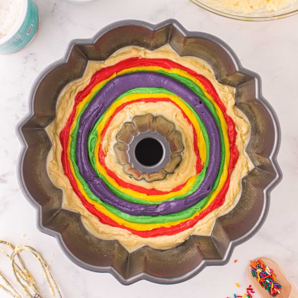 Rainbow Bundt Cake - Mix & Match Mama