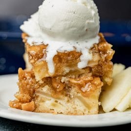 apple cake with butterscotch sauce and ice cream