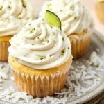 coconut cupcake with lime frosting on a plate