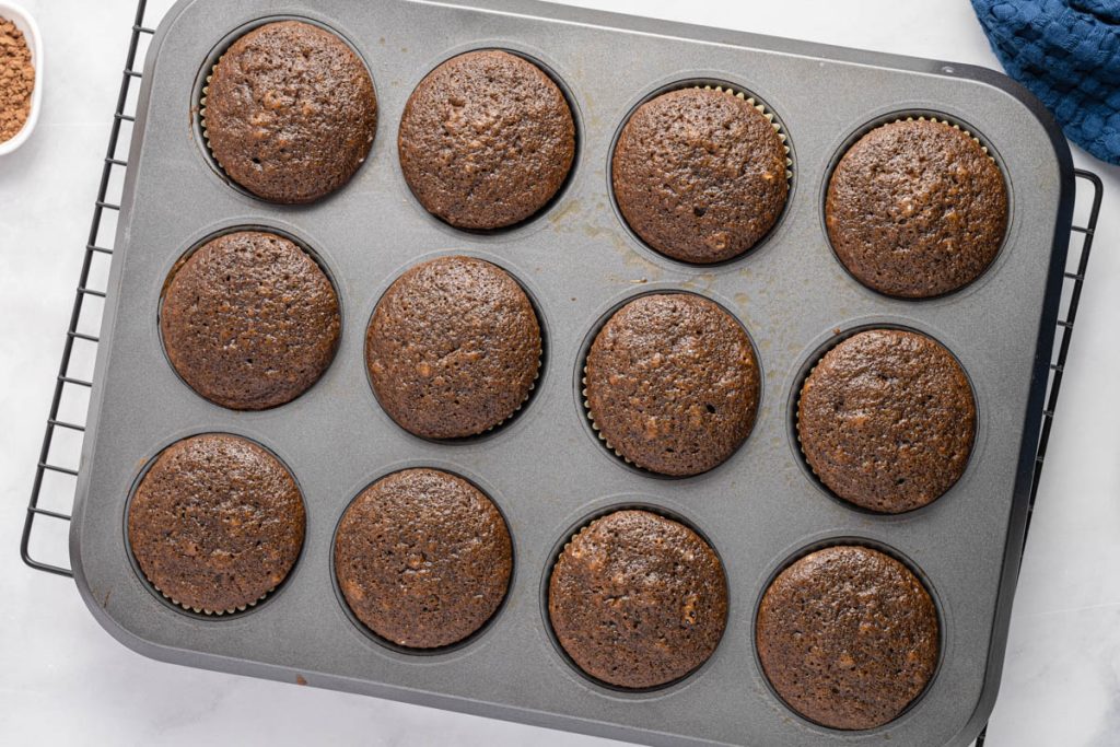a pan of mocha cupcakes