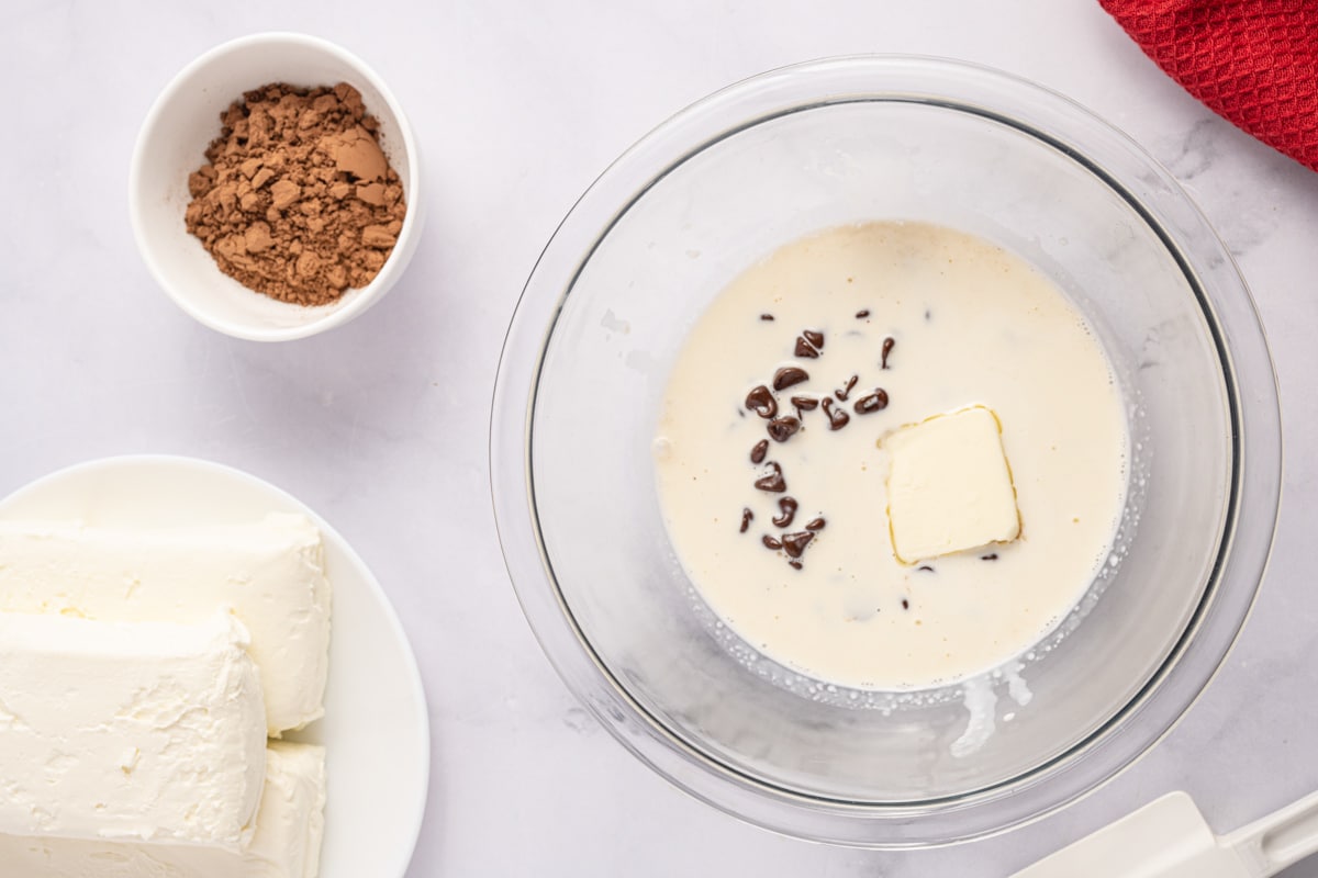 heavy cream, chocolate chips and butter in a mixing bowl