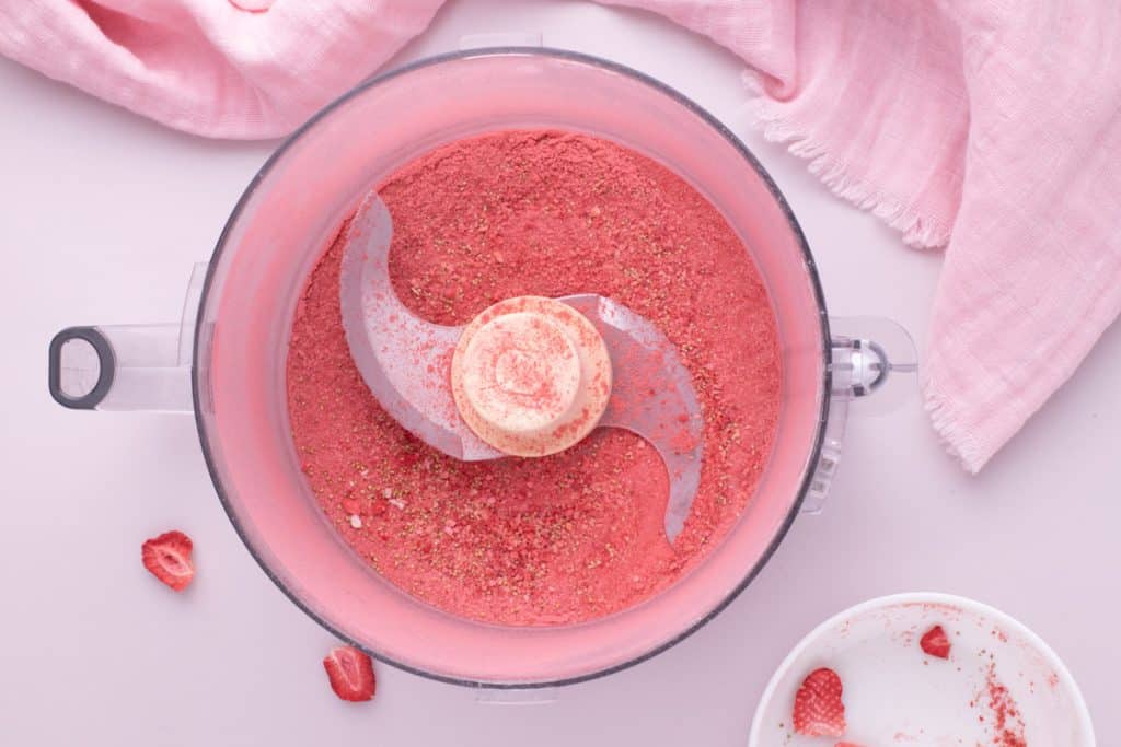dehydrated strawberries blended to powder in a food processor