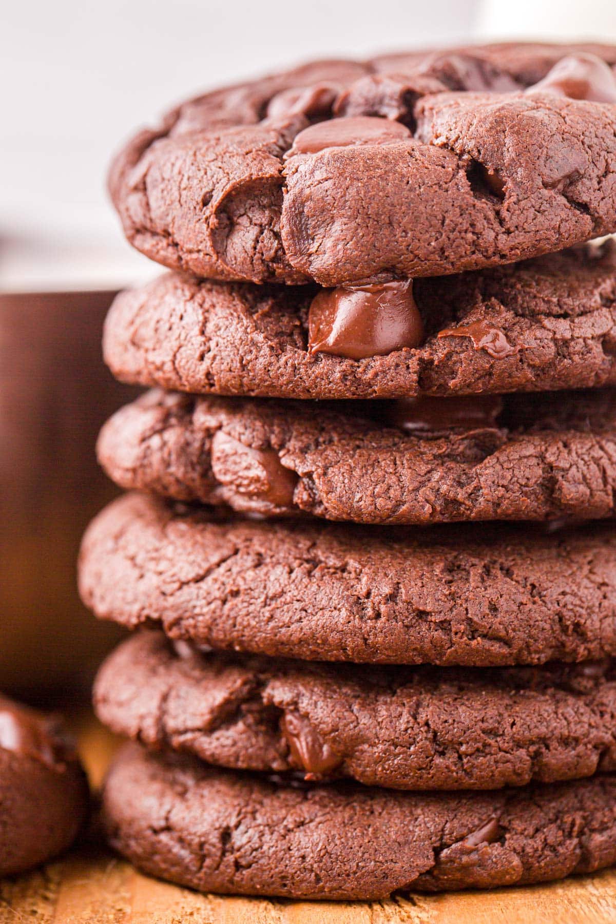 a stack of 6 double chocolate chip cake mix cookies