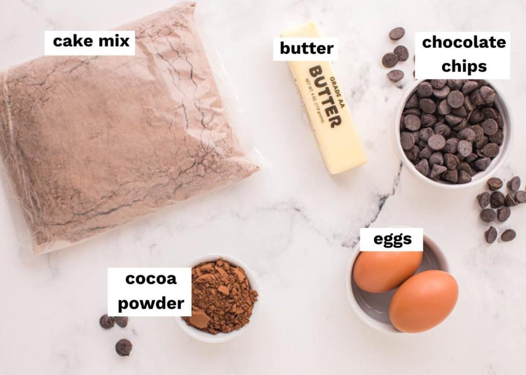 ingredients for chocolate cake mix cookies on a table