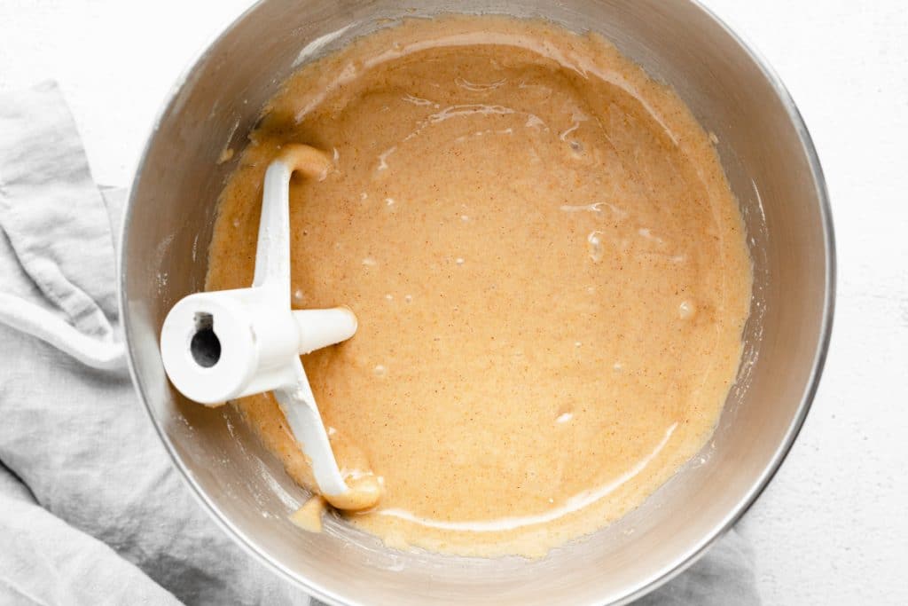 cake batter in a mixing bowl